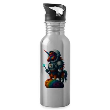 WPAP Style Animals - Unicorn in Astronaut Suit - Water bottle with straw - silver - Right