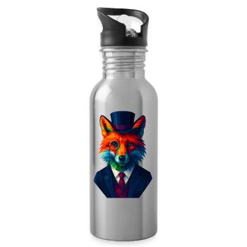 WPAP Stil Tiere - Fuchs eleganter Anzug Monokel - Trinkflasche mit integriertem Trinkhalm - Lightsilver - Rechts