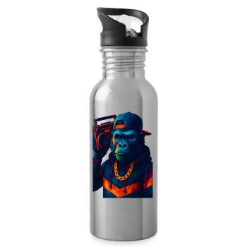 WPAP Stil Tiere - Gorilla Hip-Hop-Outfit Boombox - Trinkflasche mit integriertem Trinkhalm - Lightsilver - Rechts