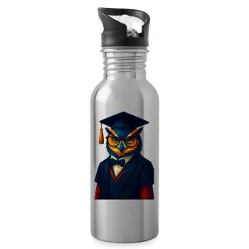 WPAP Stil Tier - Eule im Professoren-Outfit Fliege - Trinkflasche mit integriertem Trinkhalm - Lightsilver - Rechts