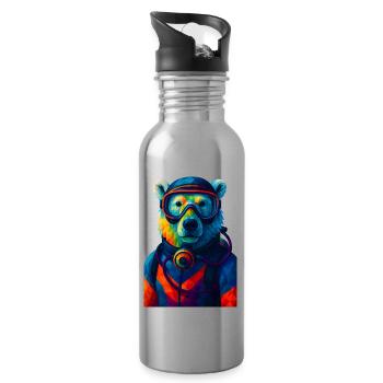WPAP Style Animals - Polar Bear in Diving Suit Breathing Apparatus - Water bottle with straw - silver - Right
