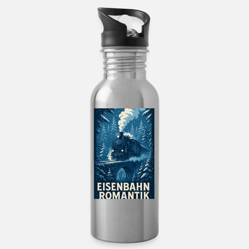 Eisenbahn Dampflok Winter Wald Romantik - Trinkflasche mit integriertem Trinkhalm - Lightsilver