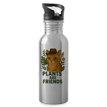 Les plantes sont amies – Chat végétalien - Gourde avec paille intégrée - argent clair - Droite