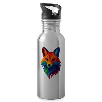 WPAP Stil Tiere - Kitsune Fuchsgeist - Trinkflasche mit integriertem Trinkhalm - Lightsilver - Rechts