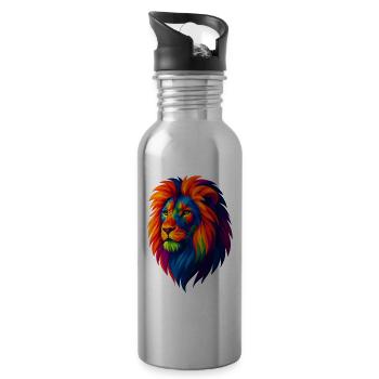 WPAP Polygon Stil Tiere - Löwe Porträt - Trinkflasche mit integriertem Trinkhalm - Lightsilver - Rechts