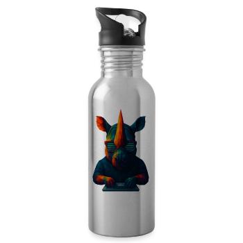 WPAP Style Animals - Techno Rhino with Sunglasses - Water bottle with straw - silver - Right