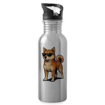 Shiba mit cooler Sonnenbrille - Trinkflasche mit integriertem Trinkhalm - Lightsilver - Rechts
