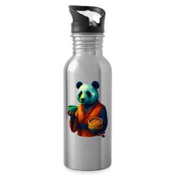 WPAP Style Animals - Panda Bear in Kimono Drinking Tea - Water bottle with straw - silver - Right
