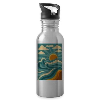 Wellen der Nostalgie - Trinkflasche mit integriertem Trinkhalm - Lightsilver - Rechts