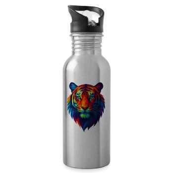 WPAP Polygon Stil Tiere - Tiger Porträt - Trinkflasche mit integriertem Trinkhalm - Lightsilver - Rechts