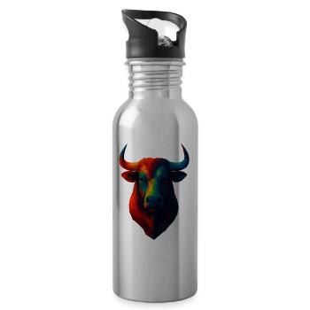WPAP Polygon Stil Tiere - Stier Porträt - Trinkflasche mit integriertem Trinkhalm - Lightsilver - Rechts
