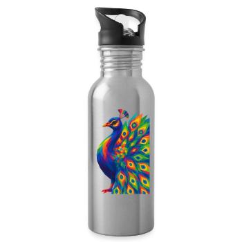 WPAP Polygon Stil Tiere - Pfau Porträt - Trinkflasche mit integriertem Trinkhalm - Lightsilver - Rechts