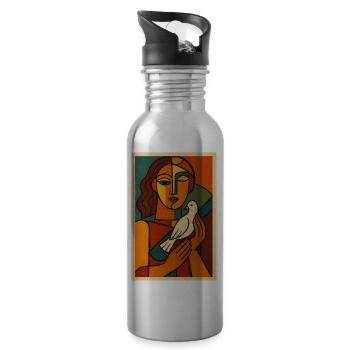 Peaceful Soul – Le cubisme rencontre l’art rétro - Gourde avec paille intégrée - argent clair - Droite