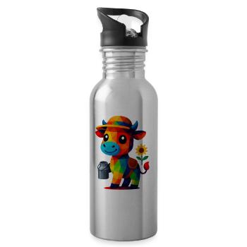 WPAP Polygon Kawaii Stil Tier Baby Kuh Milchkanne - Trinkflasche mit integriertem Trinkhalm - Lightsilver - Rechts