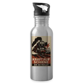Eisenbahn Kraft auf Schiene BR 50 rollt Güterzug - Trinkflasche mit integriertem Trinkhalm - Lightsilver - Rechts