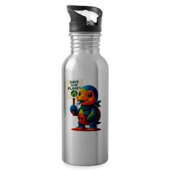 WPAP Polygon Kawaii Style Animals Baby Turtle - Water bottle with straw - silver - Right