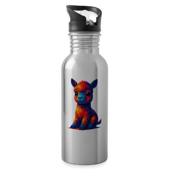 WPAP Polygon Kawaii Style Animals Baby Alpaca Llama - Water bottle with straw - silver - Right
