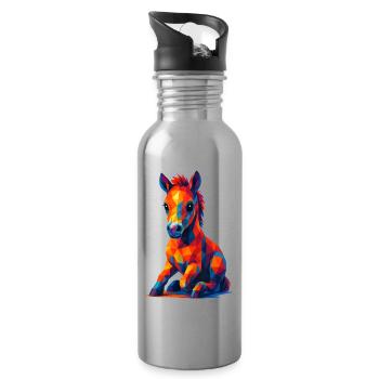 WPAP Polygon Kawaii Stil Tiere Baby Pferd Fohlen - Trinkflasche mit integriertem Trinkhalm - Lightsilver - Rechts