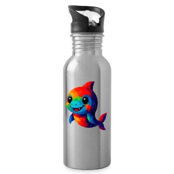 WPAP Polygon Kawaii Stil Tiere Baby Hai - Trinkflasche mit integriertem Trinkhalm - Lightsilver - Rechts