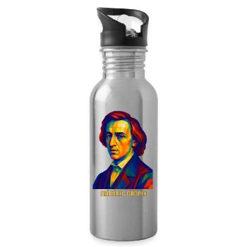 WPAP Polygon Portrait Frederic Chopin Composer - Water bottle with straw - silver - Right