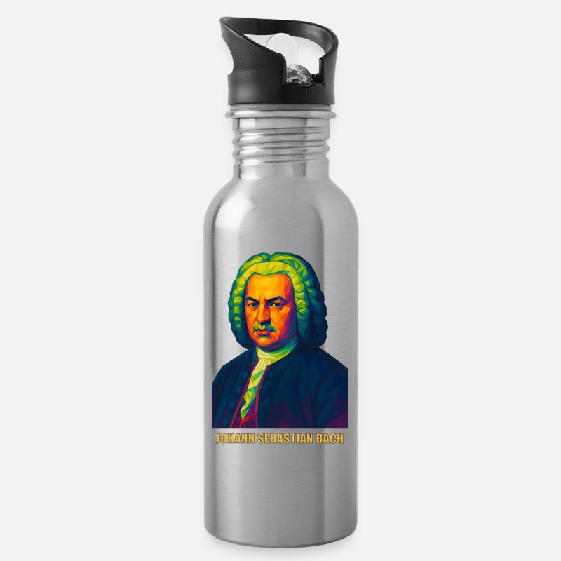WPAP Polygon Portrait Johann Sebastian Bach - Gourde avec paille intégrée - argent clair