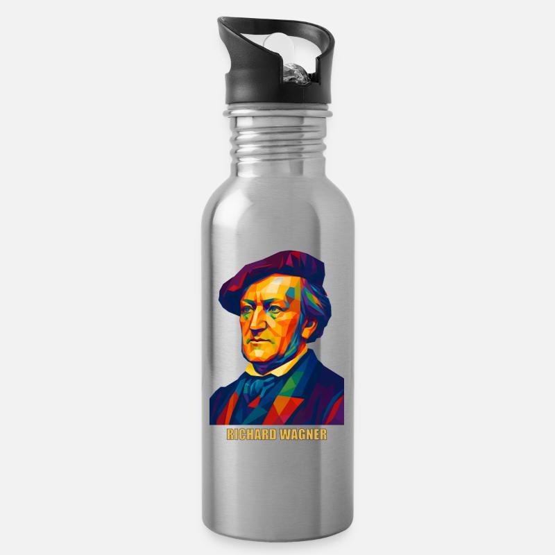 WPAP Polygon Portrait Richard Wagner Composer - Water bottle with straw - silver