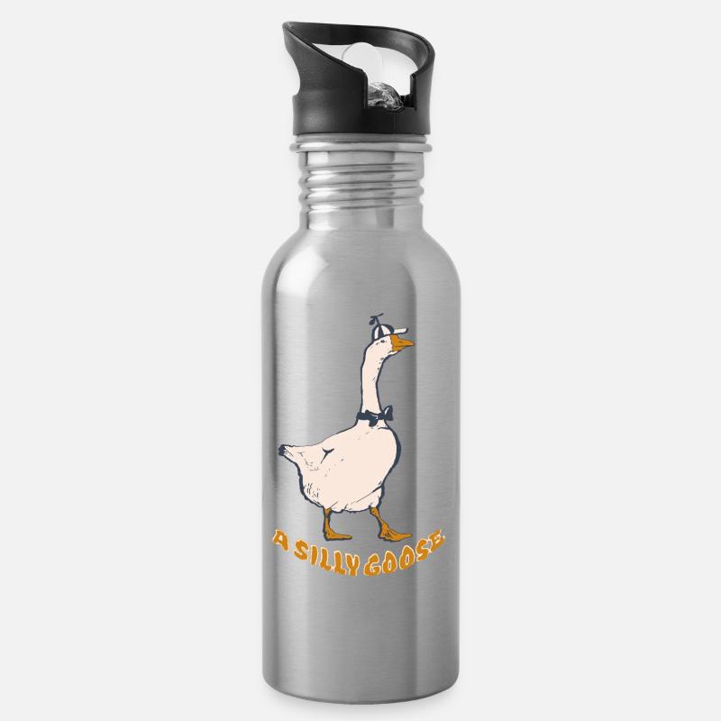 DIE DUMME GANS - Trinkflasche mit integriertem Trinkhalm - Lightsilver