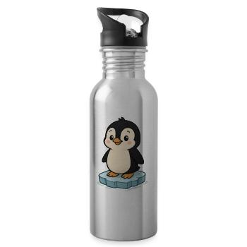 Niedlicher Pinguin auf Eisblock - Water bottle with straw - silver - Right