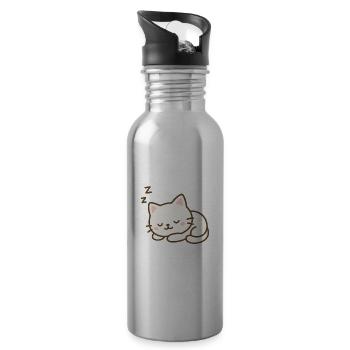 Chat endormi - Gourde avec paille intégrée - argent clair - Droite