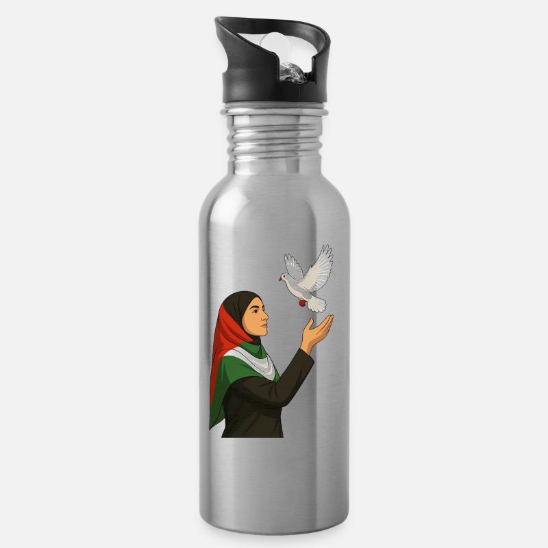 Colombe de la Paix en Palestine - Gourde avec paille intégrée - argent clair