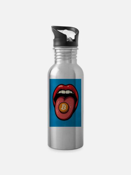 Pop Art Bitcoin Motif - Water bottle with straw - silver
