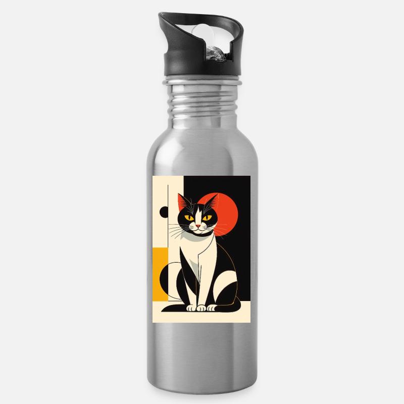 Avantgarde Katze R01 - Trinkflasche mit integriertem Trinkhalm - Lightsilver