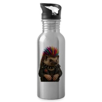 Bunter Igel Punk mit stylischem Flair - Trinkflasche mit integriertem Trinkhalm - Lightsilver - Rechts