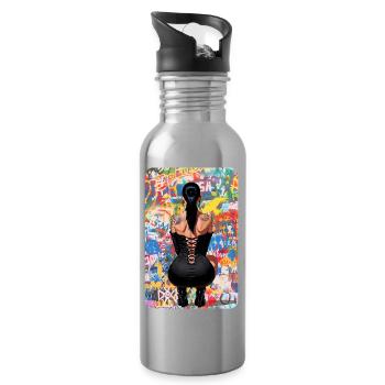urban t-shirt Rebel Beauty among Urban Graffiti - Water bottle with straw - silver - Right