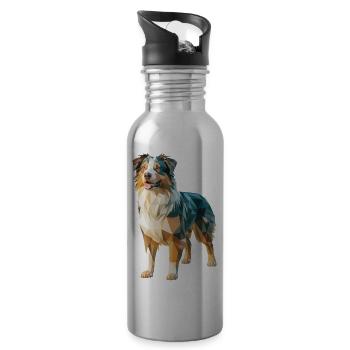Australian Shepherd - Cooles Low Poly Logo - Trinkflasche mit integriertem Trinkhalm - Lightsilver - Rechts