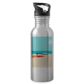 Boot am Strand – Sommerliches Urlaubs Poster - Trinkflasche mit integriertem Trinkhalm - Lightsilver - Rechts