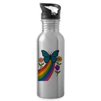 Rainbow Butterfly - Water bottle with straw - silver - Right