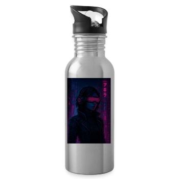 Cyberpunk Neon Pilot - Water bottle with straw - silver - Right