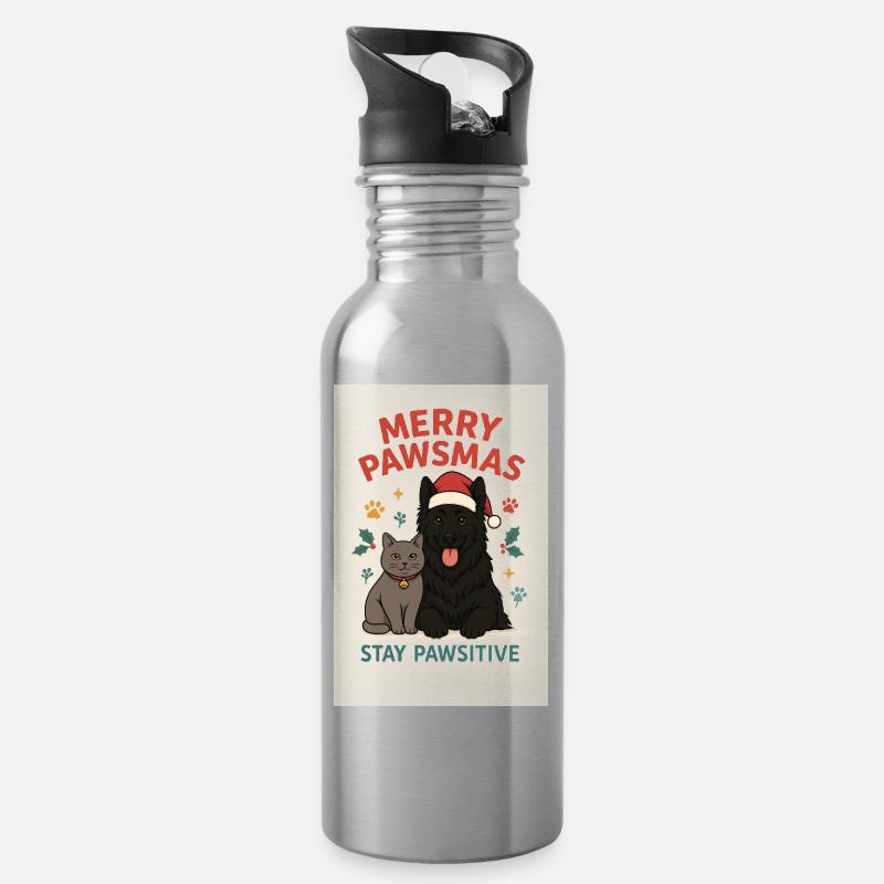 Pawsma's Joy Dog and Cat - Water bottle with straw - silver