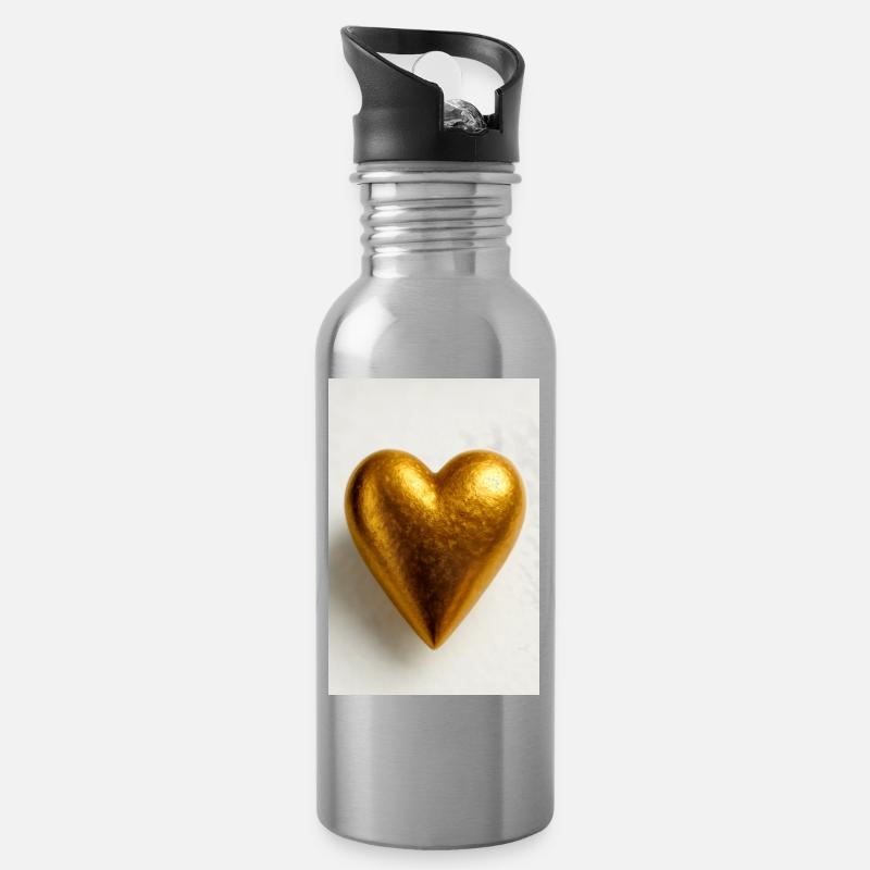 Ein Herz aus Gold - Trinkflasche mit integriertem Trinkhalm - Lightsilver
