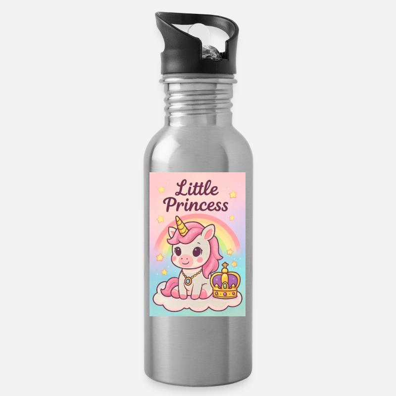 Kleine Einhorn-Prinzessin - Trinkflasche mit integriertem Trinkhalm - Lightsilver