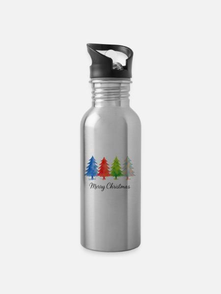 Rainbow Merry Christmas Trees - Trinkflasche mit integriertem Trinkhalm - Lightsilver