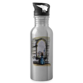 Fairytale Castle Window Dream - Water bottle with straw - silver - Right