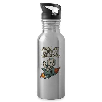 Stellar Dreams of the Adventurous Cat - Water bottle with straw - silver - Right