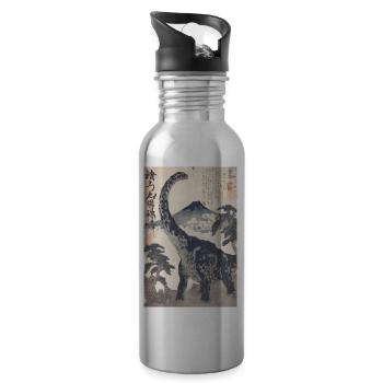 Ukiyo-e Dino unter dem Fuji-Berg - Trinkflasche mit integriertem Trinkhalm - Lightsilver - Rechts