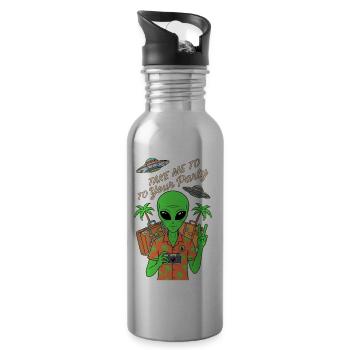 Take Me To Your Party Alien 6. Geburtstag - Trinkflasche mit integriertem Trinkhalm - Lightsilver - Rechts