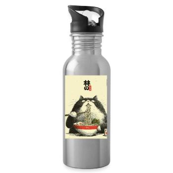 Ramen-Katzen-Ukiyoe-Stil - Trinkflasche mit integriertem Trinkhalm - Lightsilver - Rechts