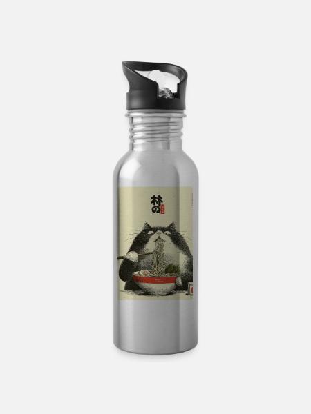 Ramen-Katzen-Ukiyoe-Stil - Trinkflasche mit integriertem Trinkhalm - Lightsilver