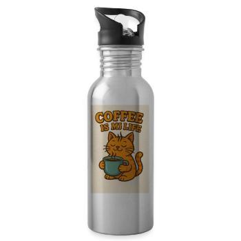 Chat amateur de café dans un style rétro - Gourde avec paille intégrée - argent clair - Droite