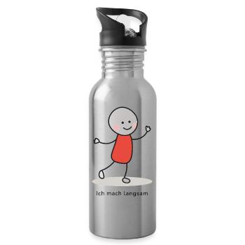 I'm Slow Down – Minimalist Character - Water bottle with straw - silver - Right